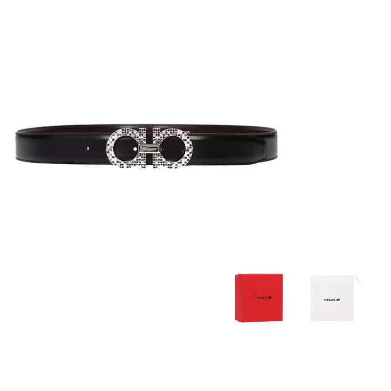 

Ferragamo Кожаный мужской ремень черный шириной 3.2 см, Black