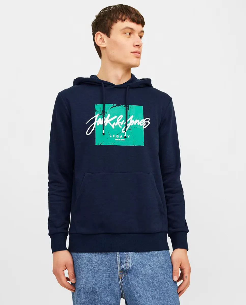 

Мужская толстовка с длинными рукавами и вышивкой спереди Jack & Jones, темно-синий