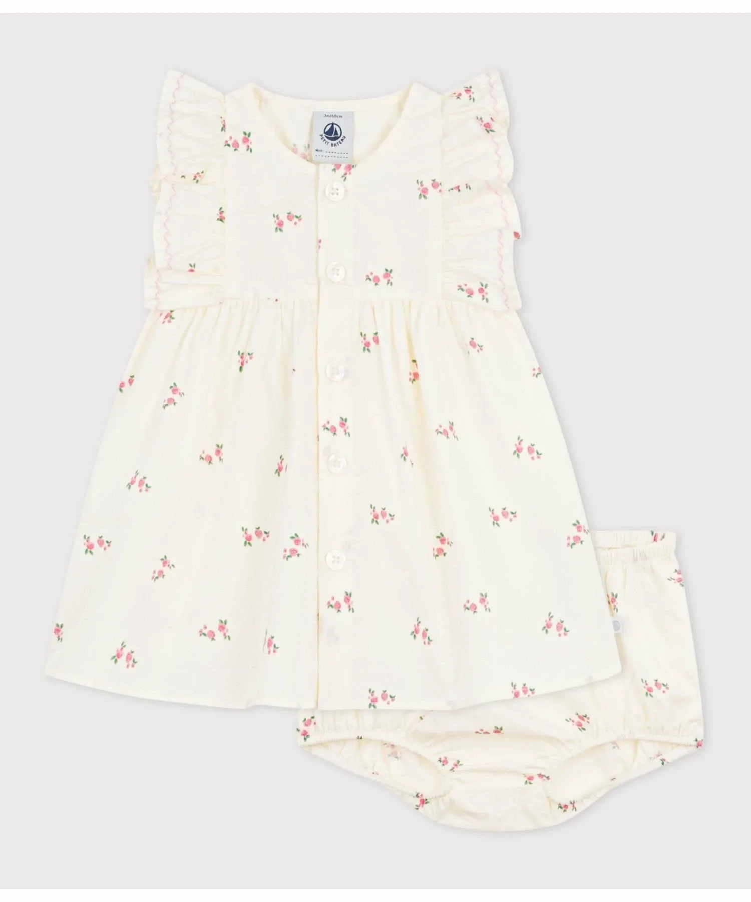 Комплект из платья и панталонов с цветочным принтом PETIT BATEAU, Off-white/multicolor