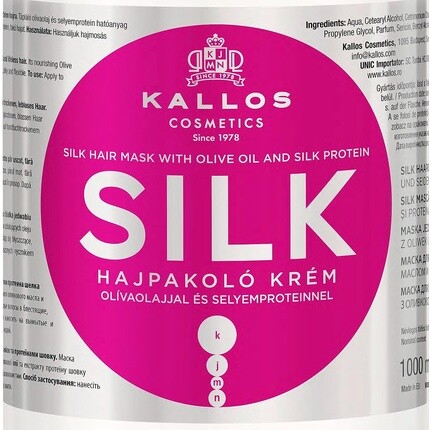 Крем-маска для волос Kjmn Silk с оливковым маслом и экстрактом протеинов шелка для сухих, безжизненных волос 1000мл, Kallos — фото 2