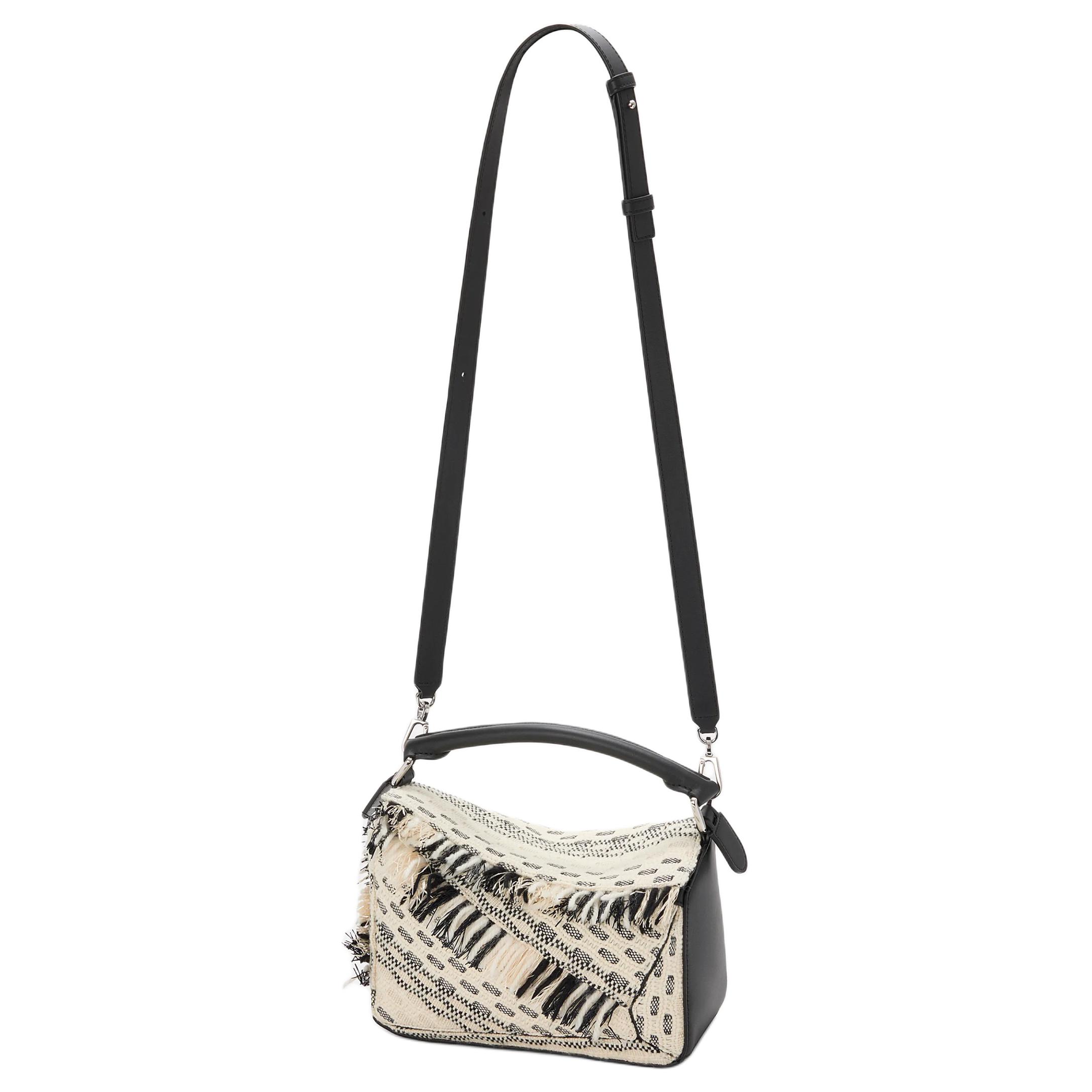 LOEWE Пазл коровья кожа сумка через плечо маленькая женская black & white — фото 4