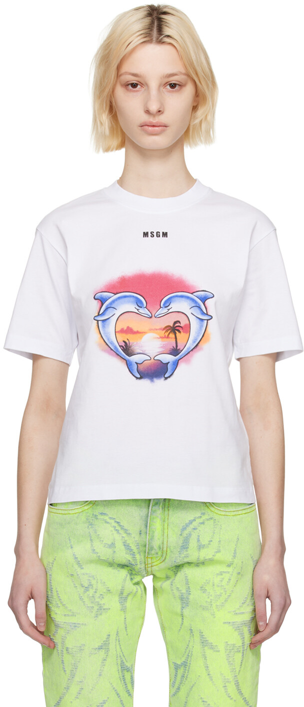 

MSGM Белая футболка с круглым вырезом, Белый, MSGM Белая футболка с круглым вырезом