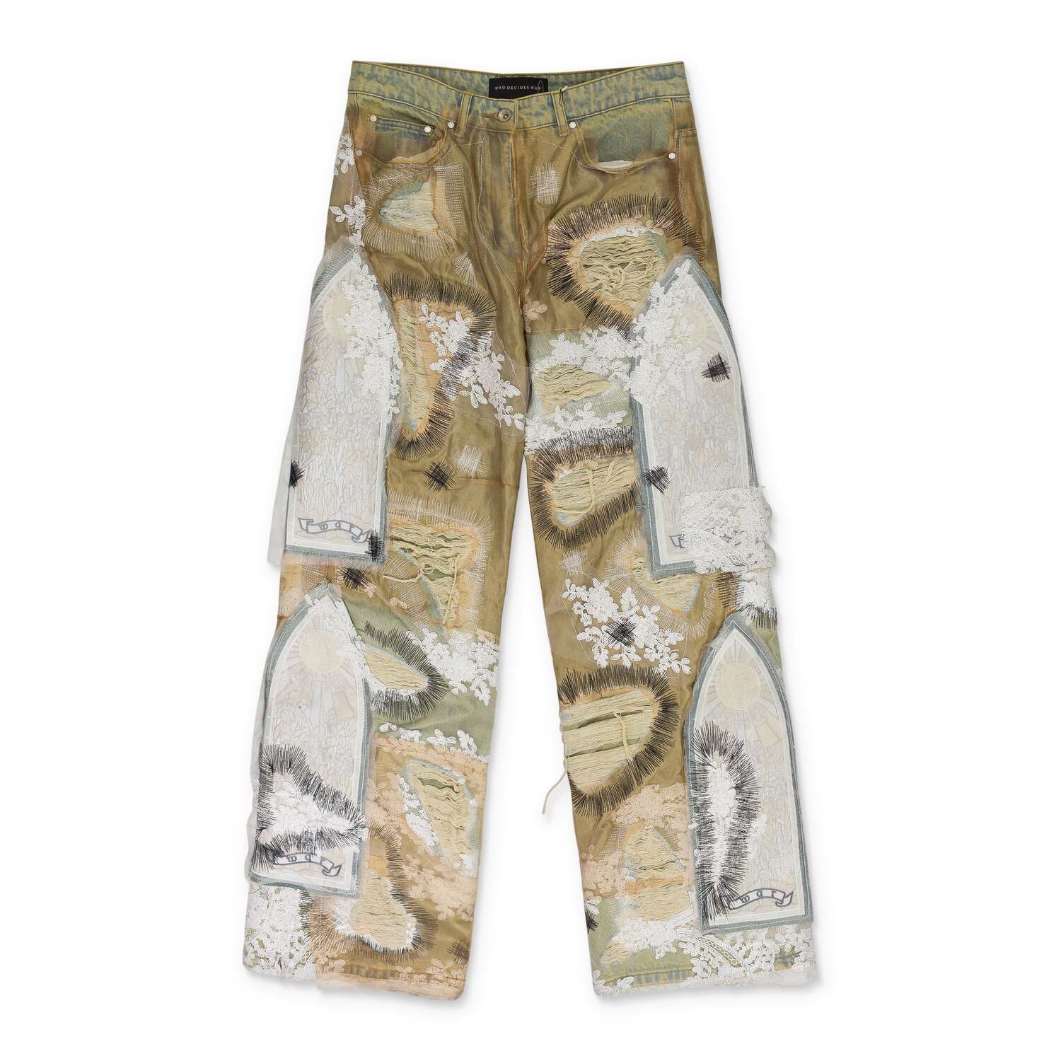 

Светло-коричневые перекрашенные кружевные джинсы широкого кроя Who Decides War, бежевый