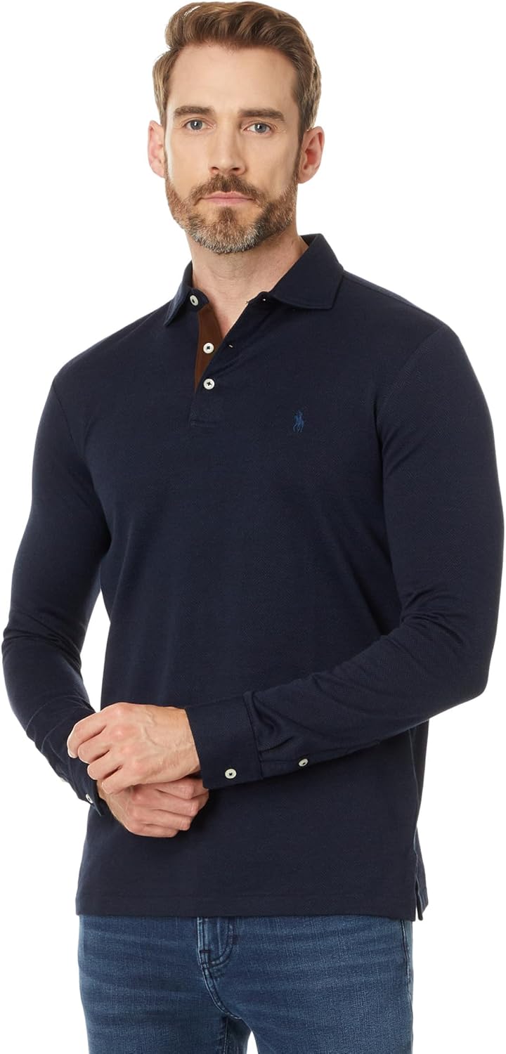 

POLO RALPH LAUREN Мужская поло Custom Slim Fit в рубчик, Herringbone Jacquard Navy, Белый, POLO RALPH LAUREN Мужская поло Custom Slim Fit в рубчик, Herringbone Jacquard Navy