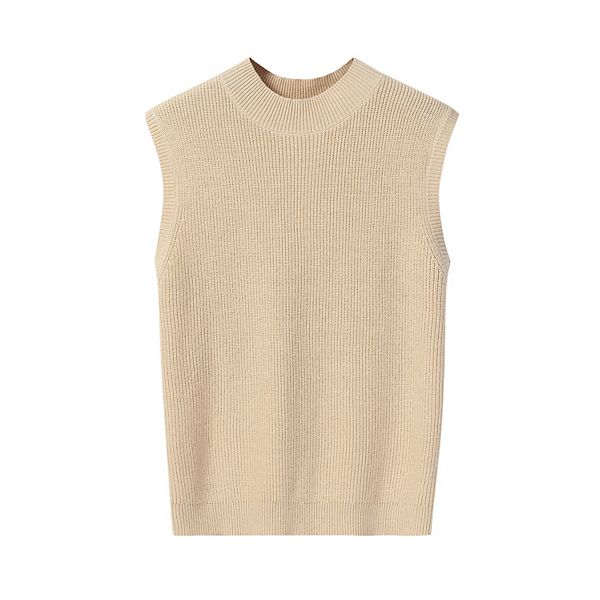

Женский вязаный топ-жилет с ребристым воротником Clearflower, Apricot
