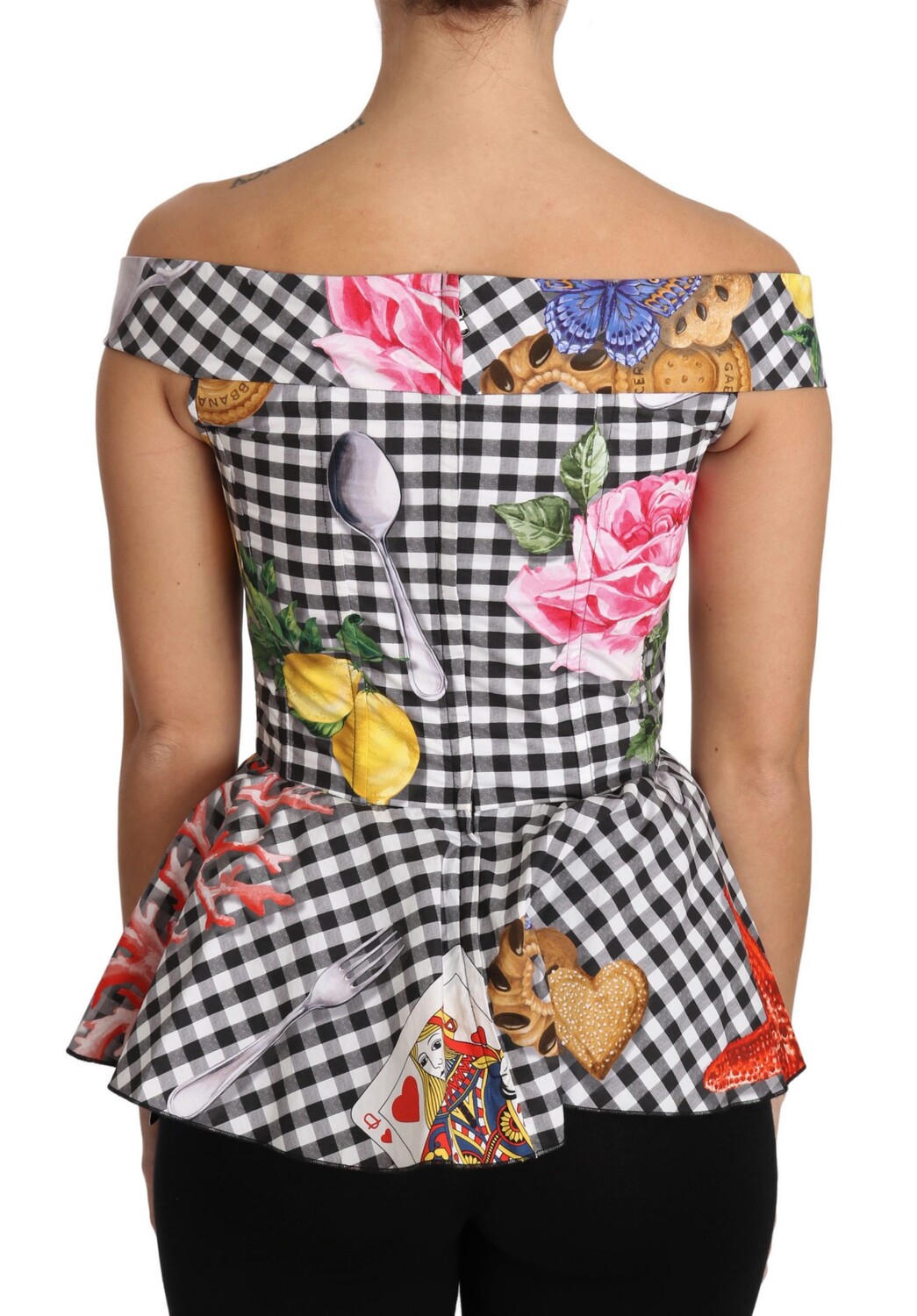 Шикарная клетчатая блузка с корсетным верхом Dolce & Gabbana, черный/белый — фото 2