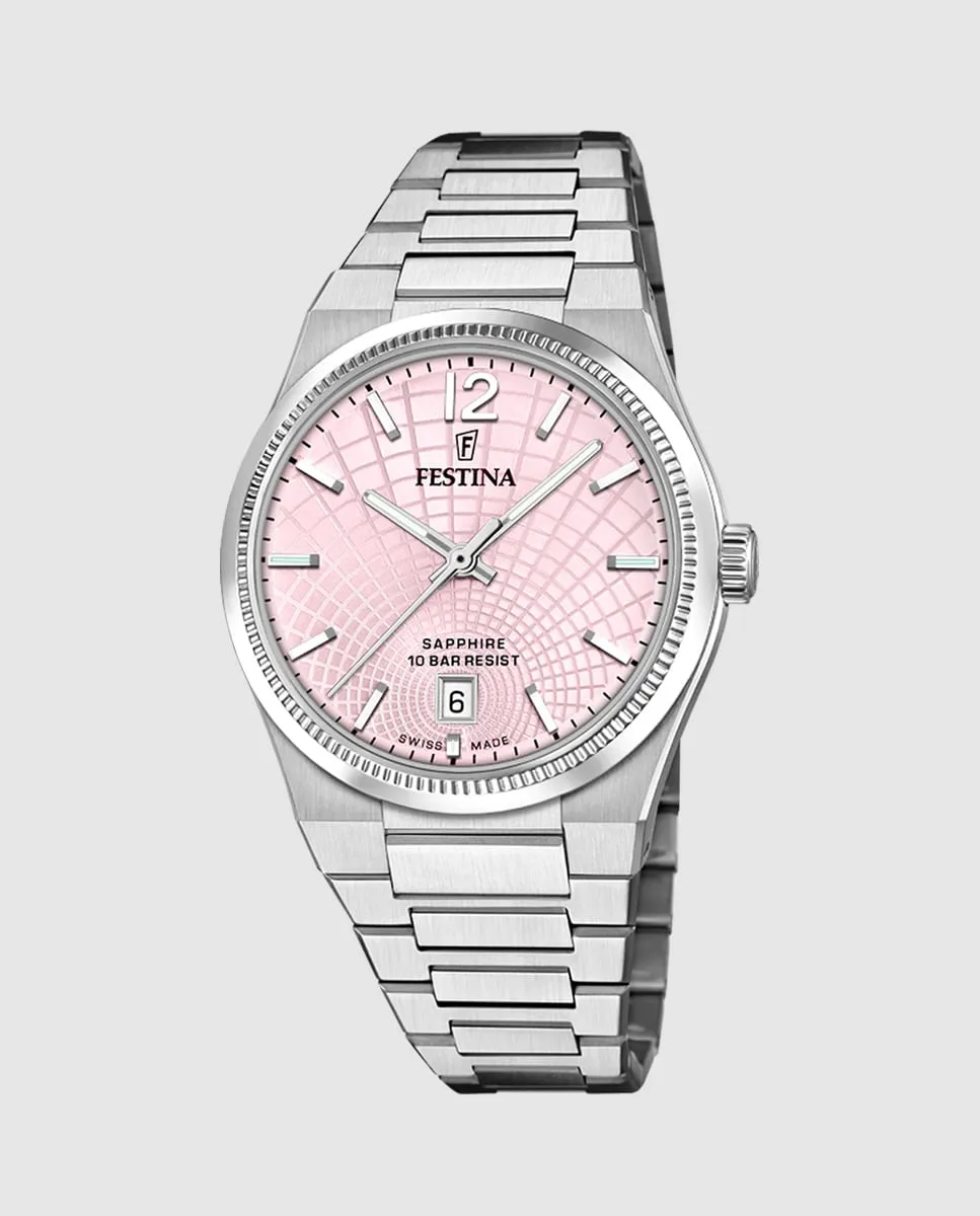 

F20052/3 швейцарские женские часы Rivé Silver Steel Festina, серебряный