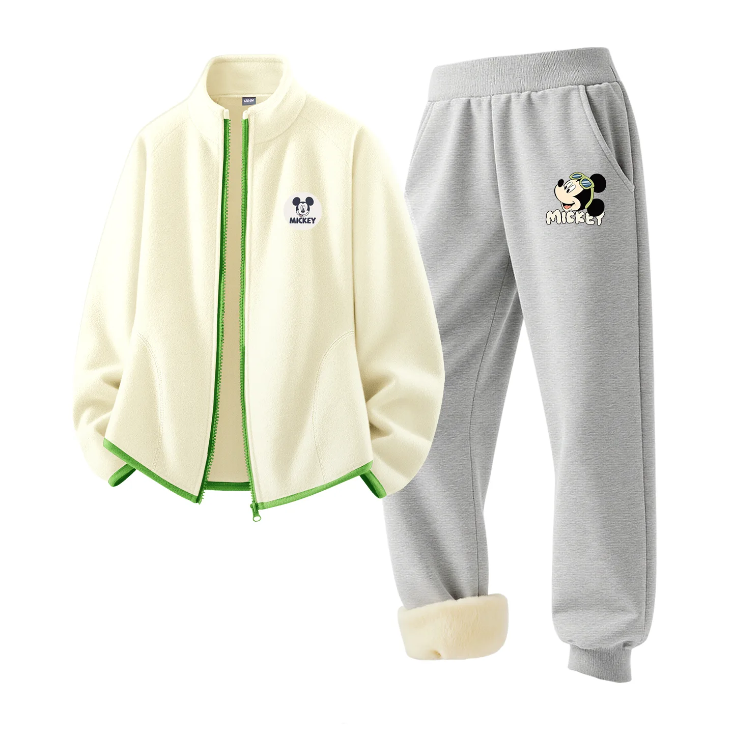Детский спортивный костюм с круглым вырезом Disney, [Thickened and Fleece-Lined]Dichi Medium Round Hook-and-Loop Dadi Milk White+Dimi Mirror Chi Gray