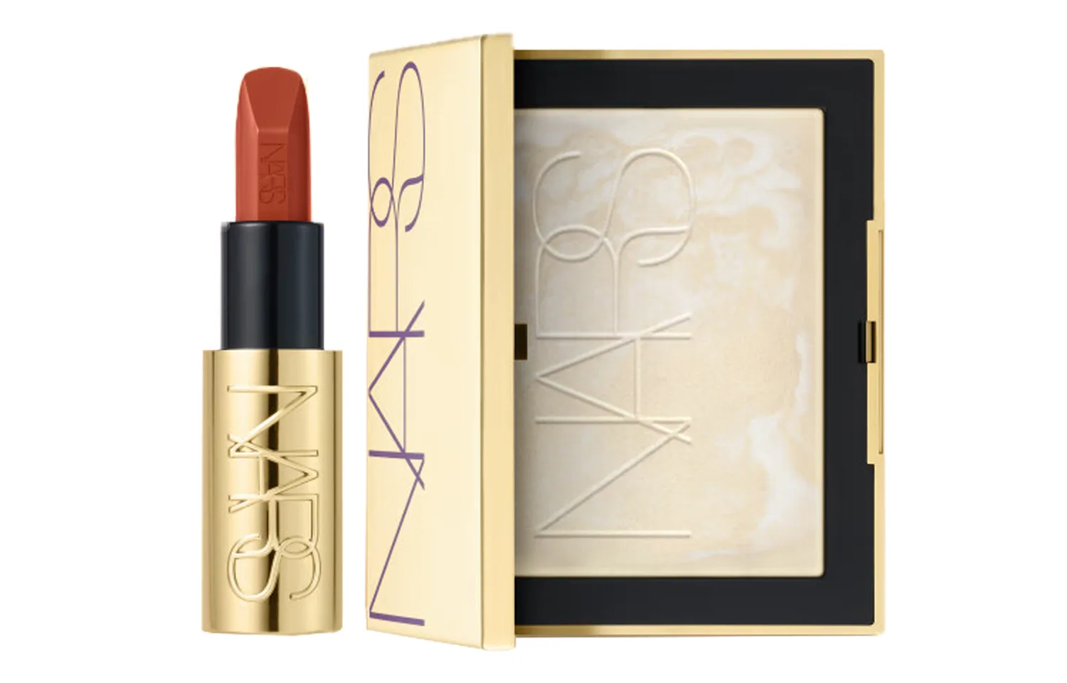 NARS Набор макияжа с золотой фольгой и белой помадой для контроля жирного блеска 10г+3,8г, Gold Foil White Cake 10g+Luxury Gold Lipstick Lip Gloss #802 Proudly 3.8g