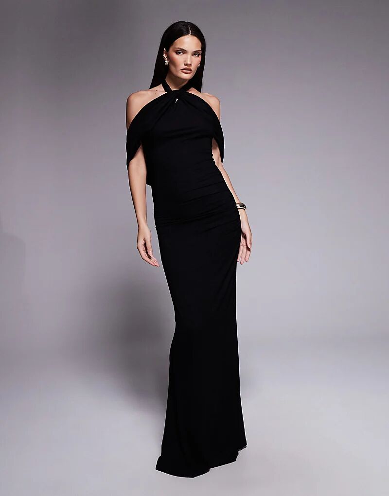 

Платье макси с драпировкой и застежкой-кейпом ASOS DESIGN черного цвета