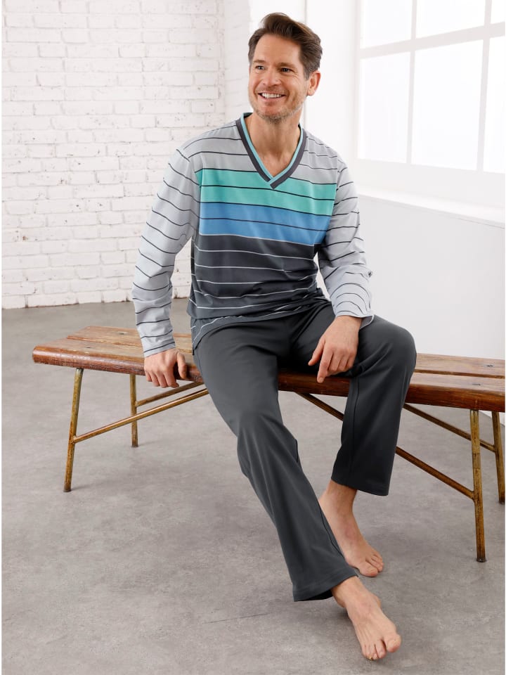 

Hajo Пижама в полоску антрацитово-светло-серого цвета