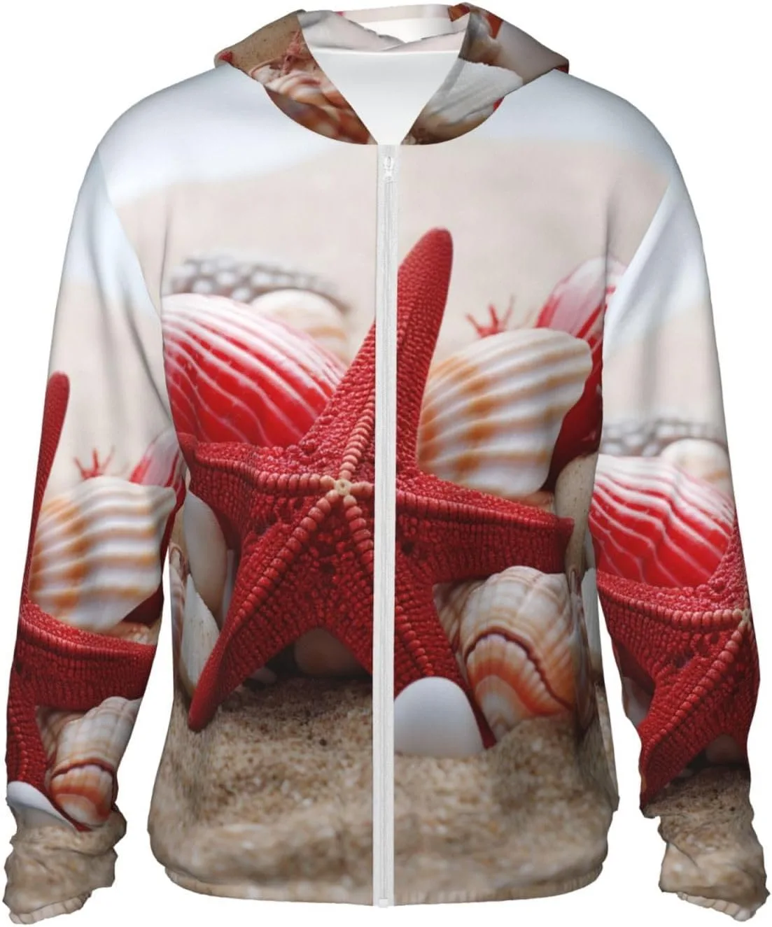 

Мужская толстовка с защитой от солнца UPF 50+ Red Starfish Seashells на молнии SDTYKHJ