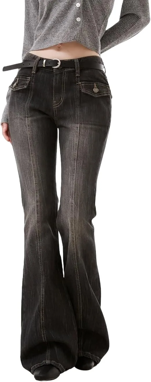 

Emmiol джинсы Mid-Low Rise Flare для женщин, Y2K Baggy Boot Cut