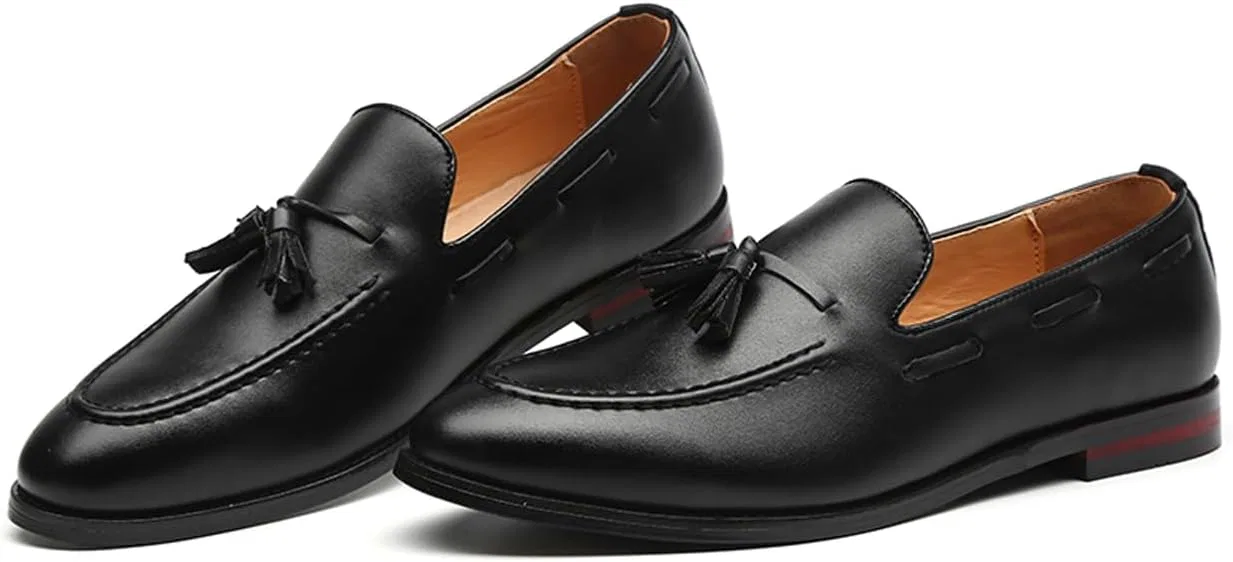 Мужские повседневные кожаные туфли Loafers с кисточками, Black SJIUTLYUE — фото 3