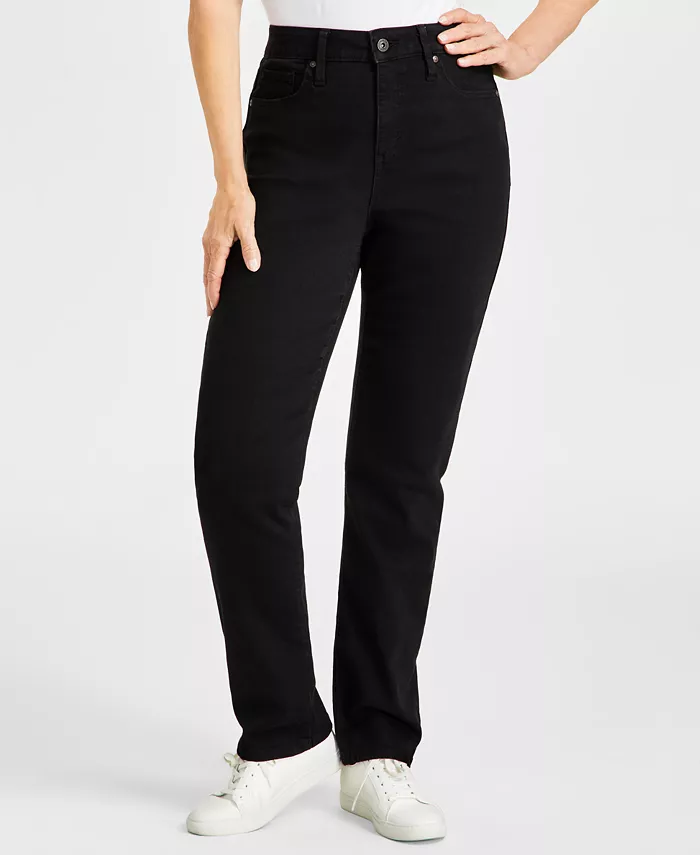 

Узкие джинсы с высокой посадкой и прямыми штанинами Petite High-Rise Natural Straight-Leg Jeans, размеры Petite и Petite Short Style & Co, черный