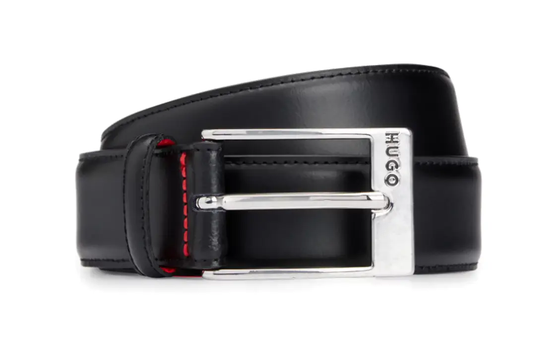 

Ремень кожаный мужской с пряжкой-шпилькой, черный, ширина 3,5 см HUGO BOSS