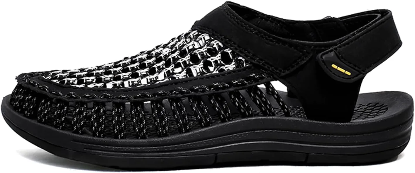 Men's Woven Slip-On Сандалии Breathable Flat Сандалии Lightweight Mesh Сандалии for Men Outdoor Black Casual Water Shoes Dacnakby, черный — фото 2