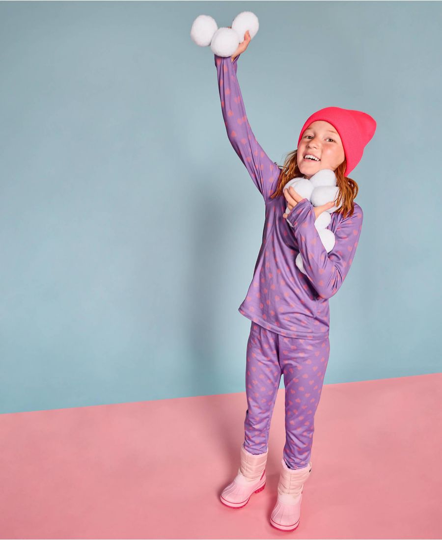 

Детское термобелье, термофутболка с круглым вырезом Lands' End, Purple ditsy hearts