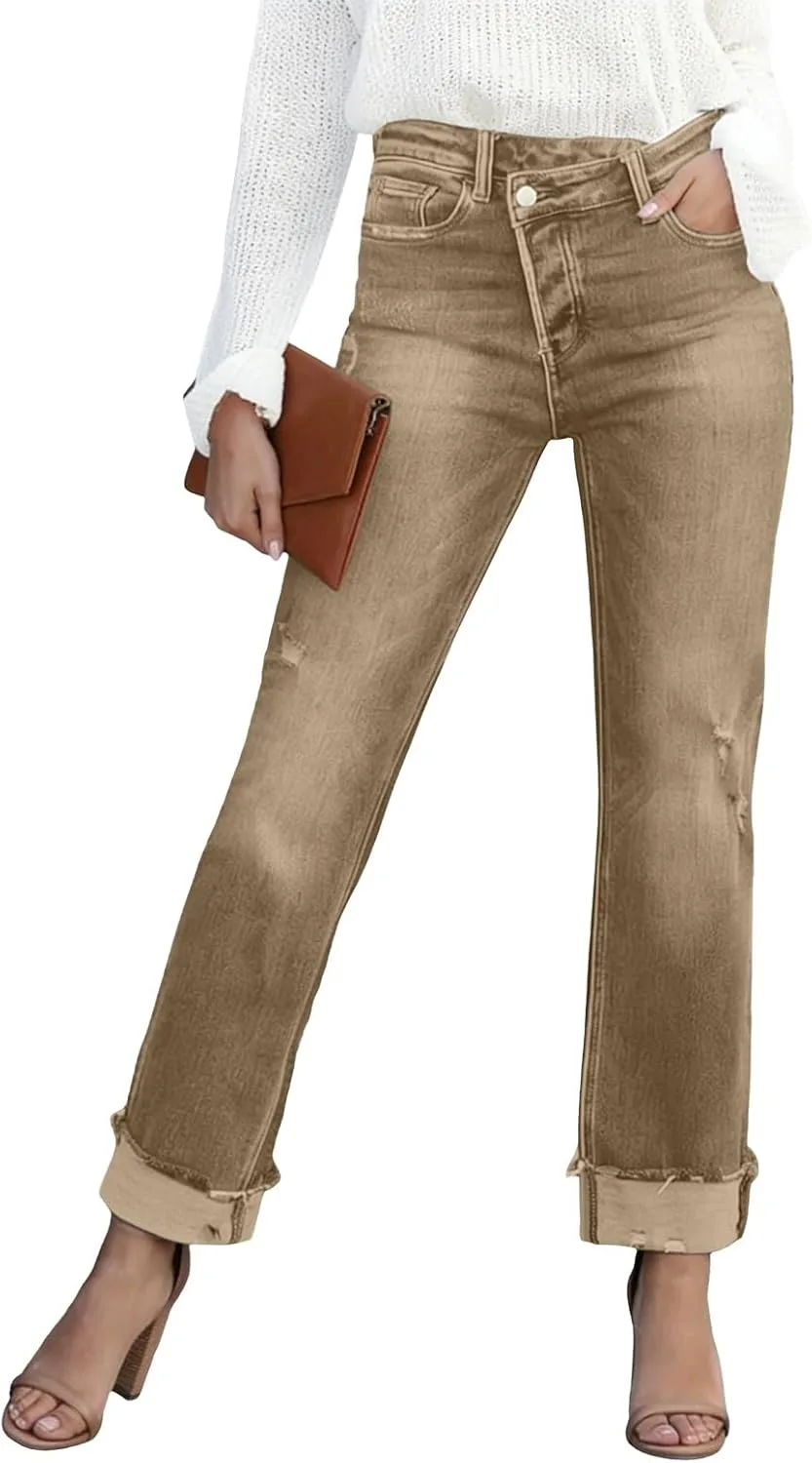 

Женские джинсы Boyfriend с высокой талией, клеш и потертости