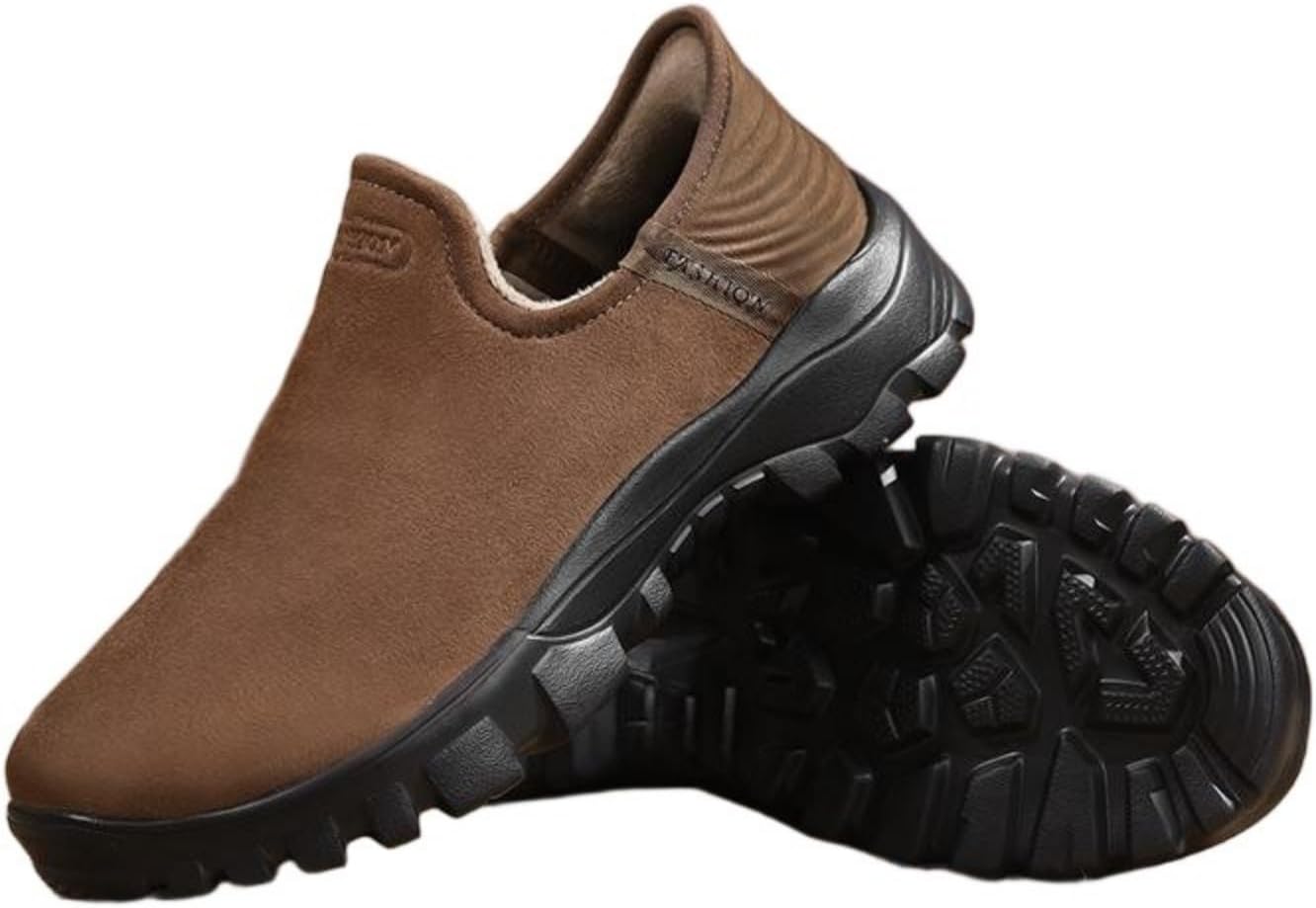 

Мужские повседневные кроссовки на шнуровке без застежек с подкладкой из флиса, теплые, широкие, для зимней прогулки Huayorong, коричневый