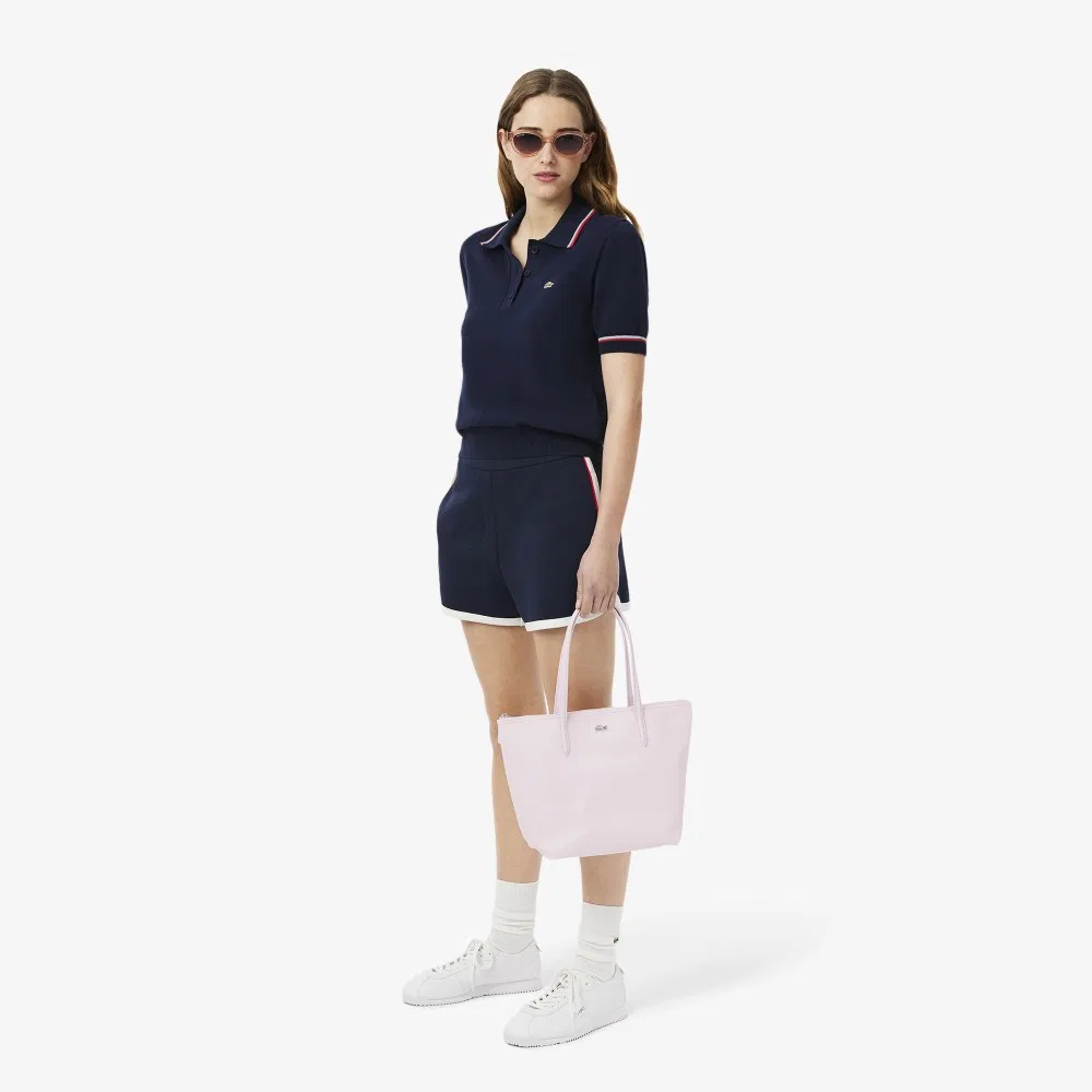 Женский поло-свитер с цветной отделкой тёмно-синий от Lacoste — фото 4