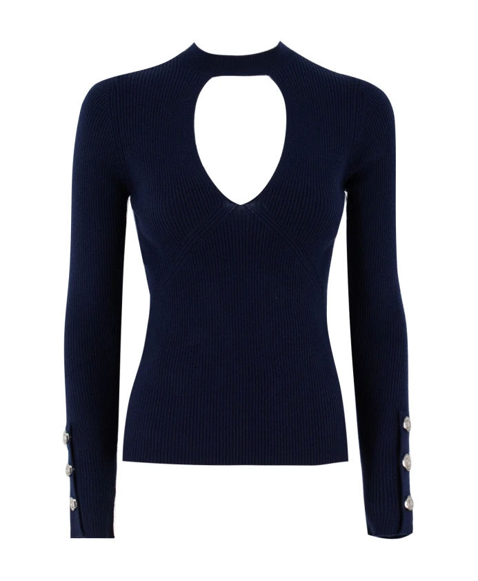 

Пуловер с круглым вырезом и ребристой отделкой Pinko, синий