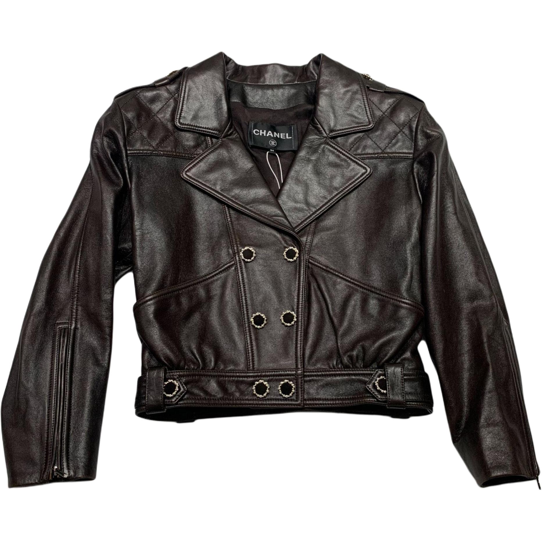 

CHANEL Кожаная куртка женская коричневая, Brown