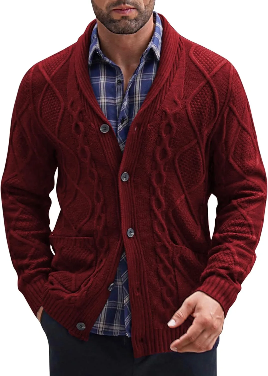 

Мужской кардиган с воротником-шалью, Slim Fit, с карманами COOFANDY