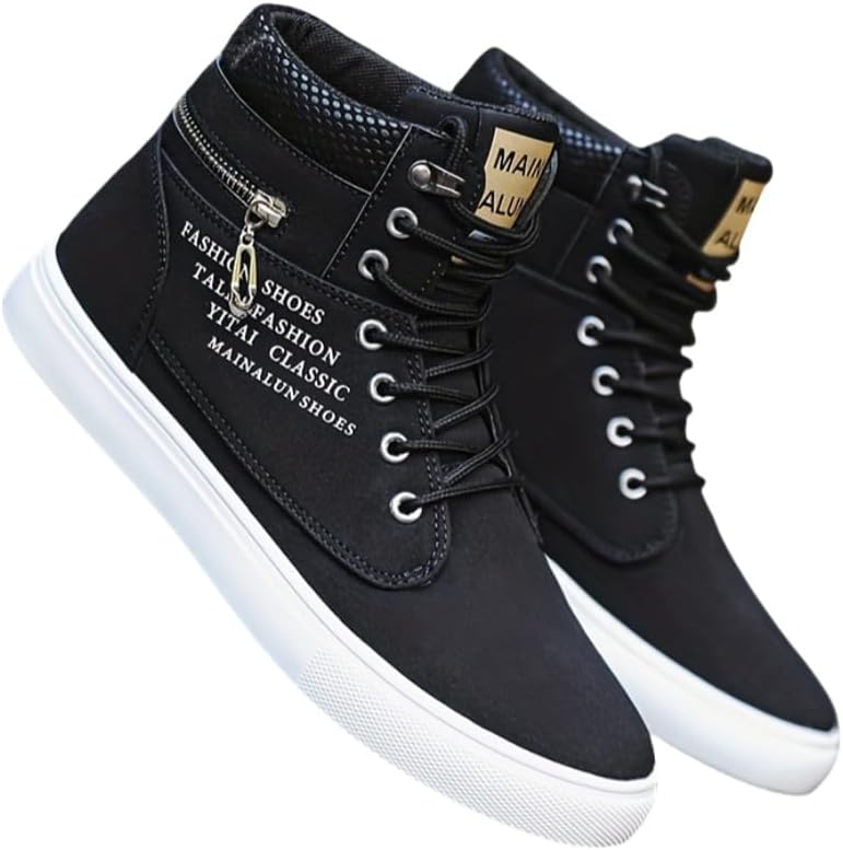 

Мужские стильные высокие кеды на шнуровке, противоскользящие и удобные повседневные туфли, подходят для прогулок на улице и путешествий Fmshi, черный