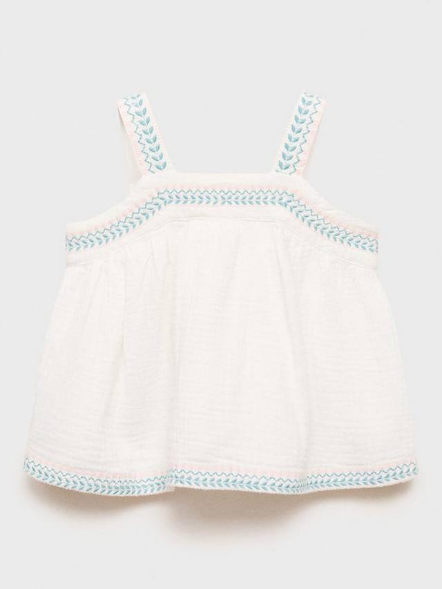 Детская хлопковая блузка без рукавов с вышивкой Mango, White — фото 2