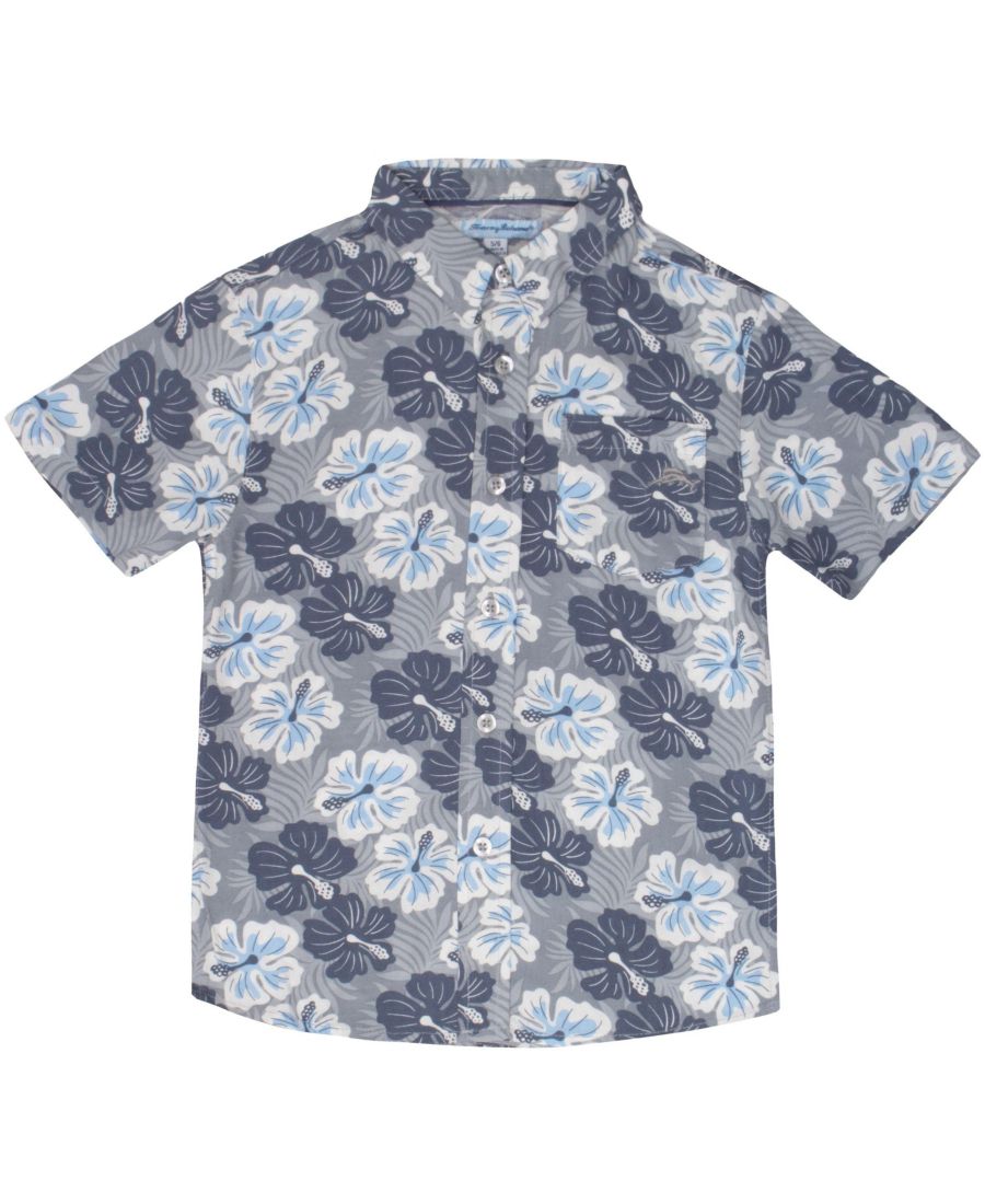 

Классическая тканая рубашка с коротким рукавом на пуговицах для мальчиков Tommy Bahama, Gray floral