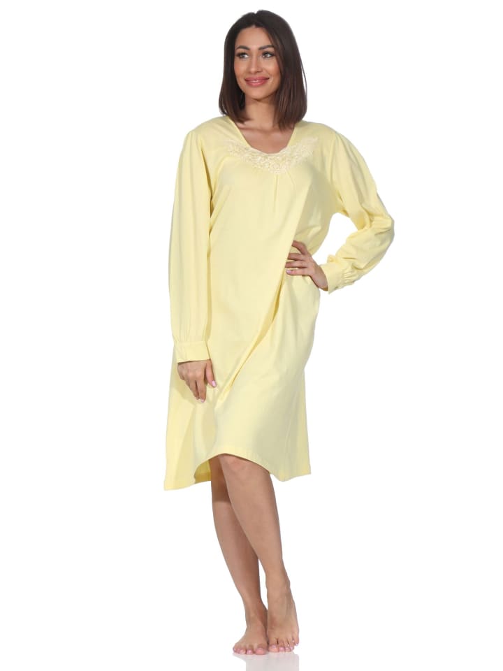 

Ночная рубашка с длинными рукавами и кружевной отделкой, классический дизайн, ванильный цвет. NORMANN