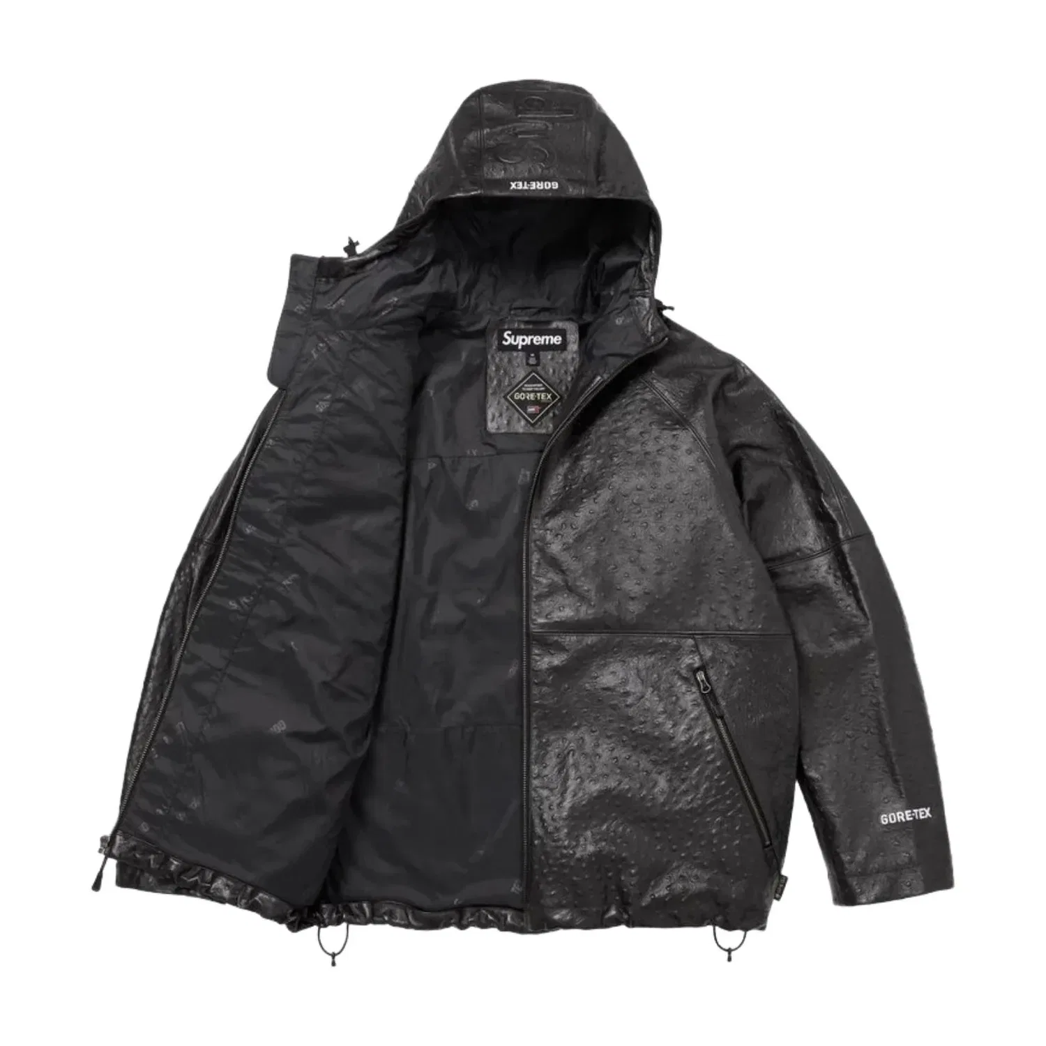 Куртка Supreme SS26 из кожи с тиснением под страусиную кожу GORE-TEX, черная, SUP-SS26-124-BLK — фото 2