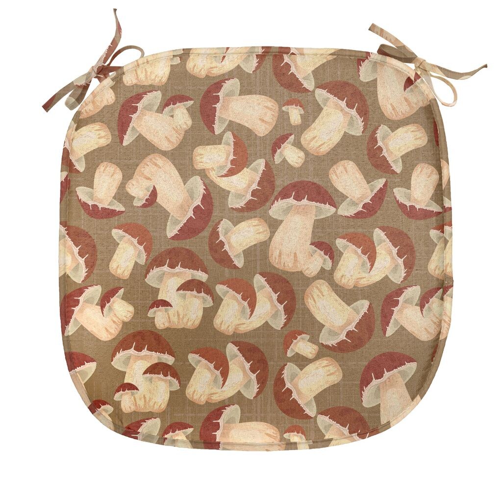 

ABAKUHAUS Подушка для обеденного стула с грибами, Grunge Harvest Farm, декоративная водонепроницаемая подушка с ремнями для кухонных сидений, 40 см x 40 см, коричнево-бежевый какао