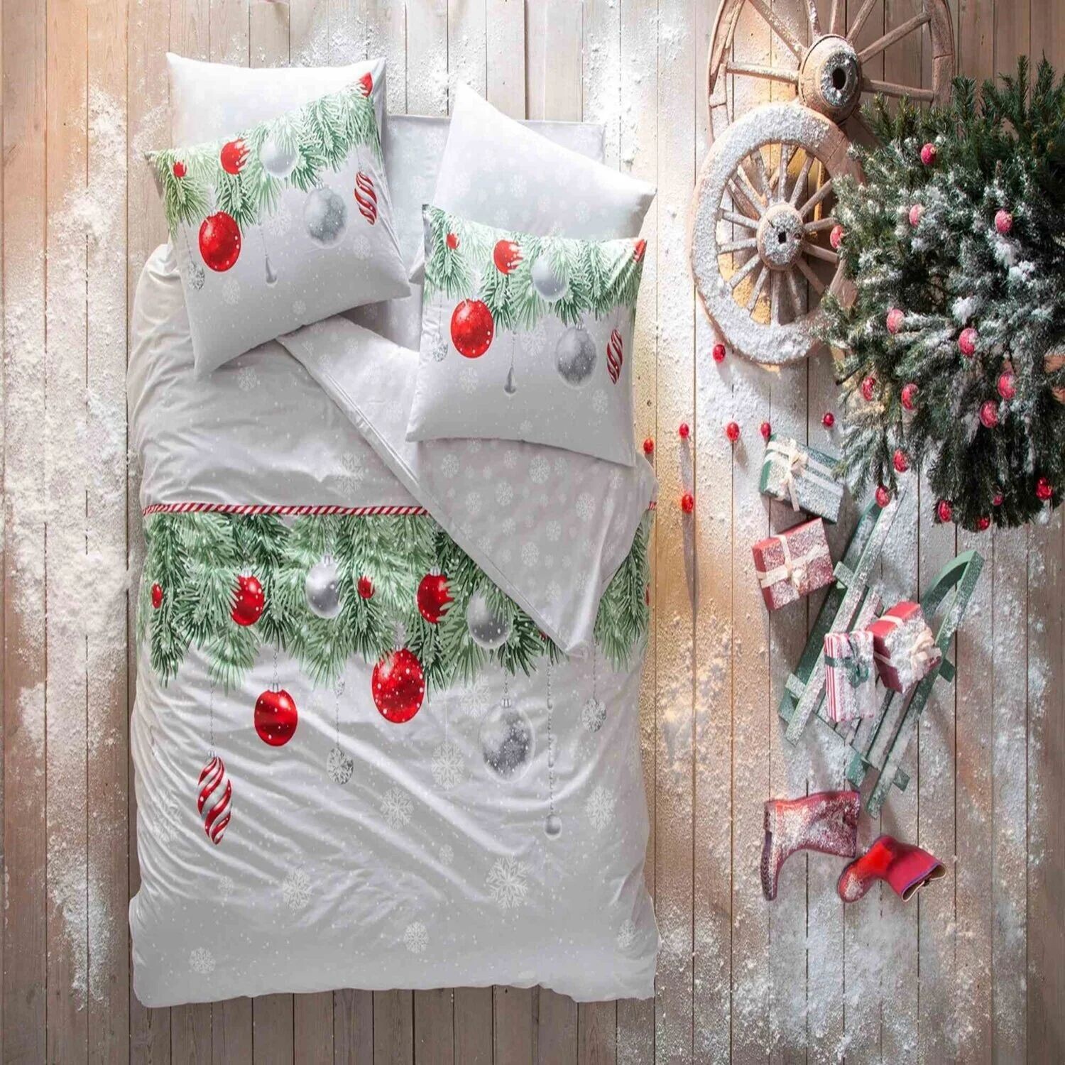 

Комплект постельного белья Tac Snowflake Ranforce, зеленый