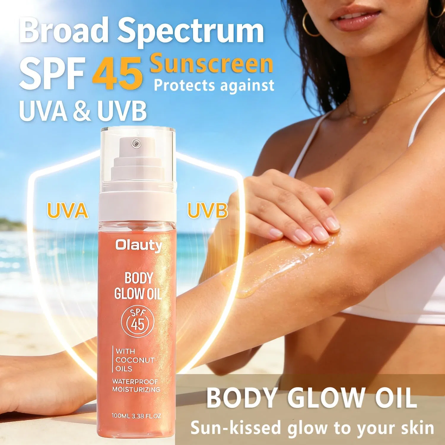 Масло для тела с SPF 45, Xiuxixu, золотая слюда, 100 мл — фото 2