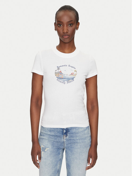 

Облегающая футболка Romance DW0DW21342 Tommy Jeans, экрю