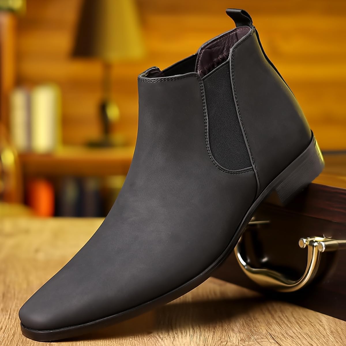Мужские ботинки челси Santimon, классические матовые кожаные слипоны, ботильоны для повседневной носки и деловых встреч, черный — фото 2