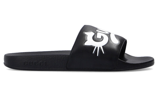Тапочки pursuit cat leather pool slide 'black' Gucci, черный — фото 3