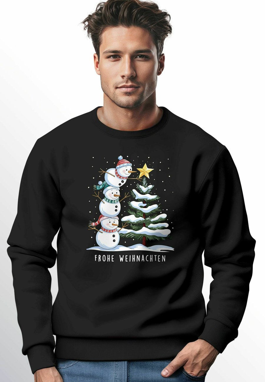

Толстовка MoonWorks FROHE WEIHNACHTEN SCHNEEMANN DESIGN SCHRIFT RUNDHALS, Schwarz/Anthracite