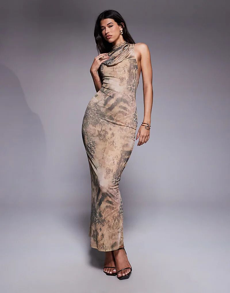 

Платье макси ASOS DESIGN с сетчатой ​​фурнитурой и капюшоном, с разноцветным анималистичным принтом