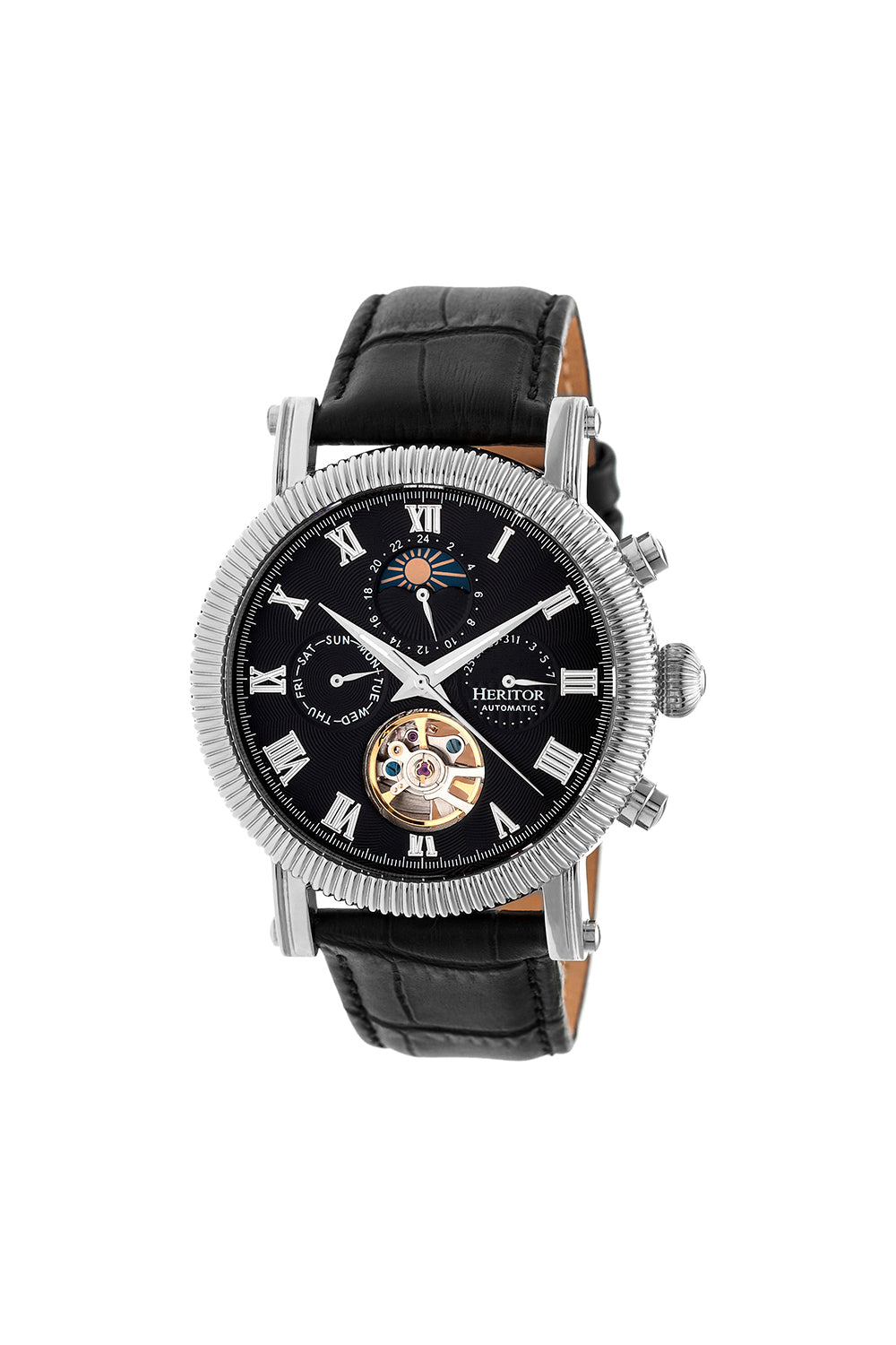 

Часы Winston Semi-Skeleton с кожаным ремешком Heritor Automatic, черный