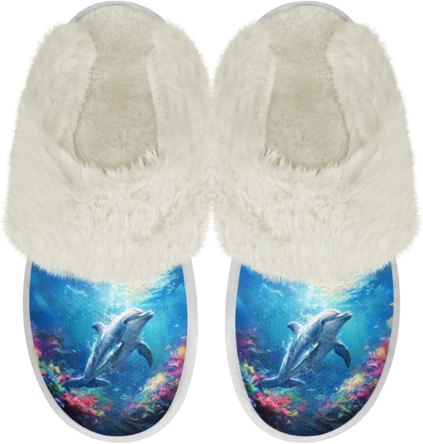 

Женские и мужские тапочки для дома, уютные пушистые тапочки с мемори-фоамом, повседневные домашние тапочки на мягкой подошве Chririnla, Ocean Animal Dolphin