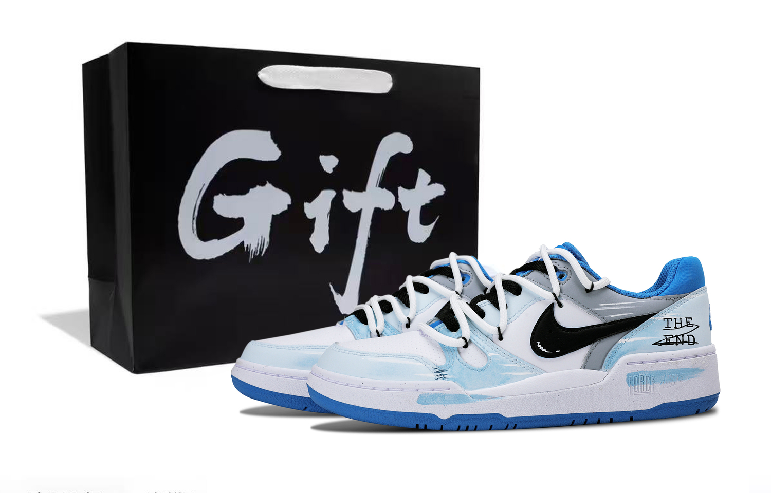 

Nike Мужские низкие скейтбордические кроссовки Full Force серого, синего и белого цвета, с рисунком «сумка для покупок», износостойкие, белого и синего цвета