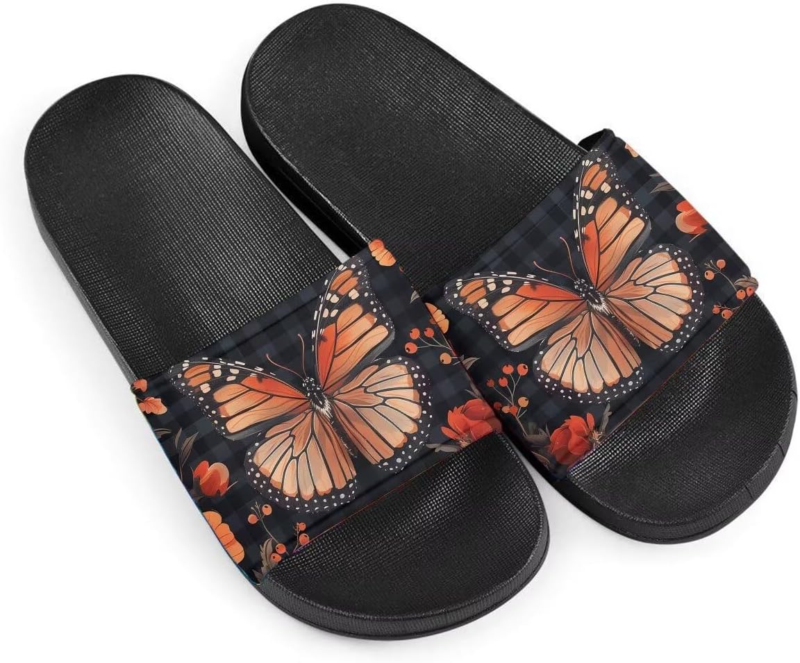 

Женские сандалии Удобные легкие летние сандалии Нескользящие шлепанцы с узором бабочки Для пляжа, отеля, дома и улицы Getelinseng, Retro Butterfly Buffalo Plaid