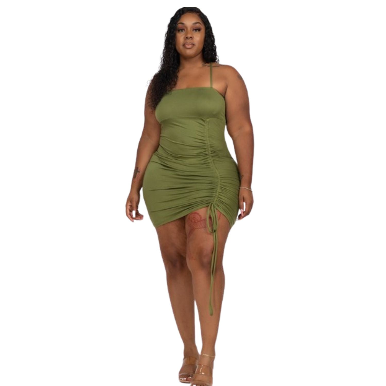 

Пышное мини-платье с регулируемыми деталями и рюшами FASHNZFAB, цвет olive branch