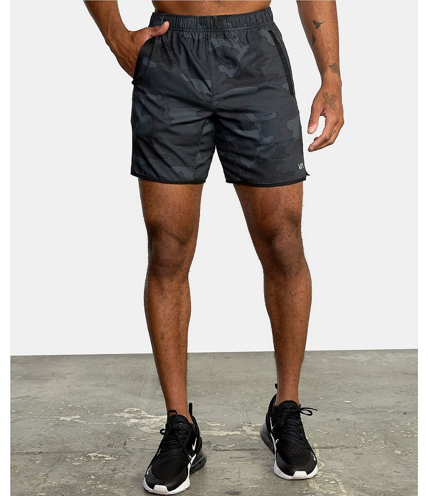 

RVCA VA Sport Yogger LV Эластичная накидка 17 Спортивные шорты с камуфляжным принтом и внешним швом, черный