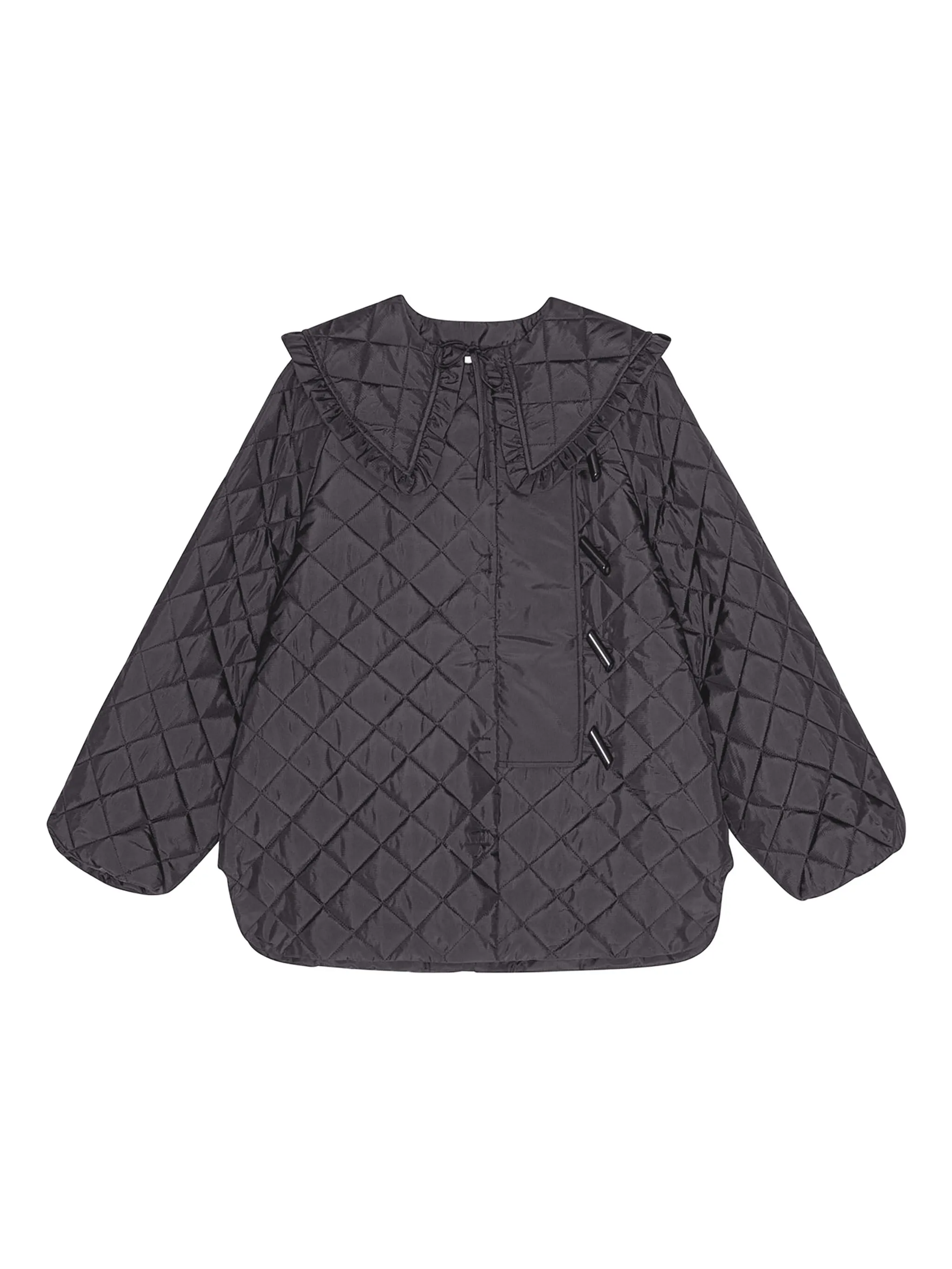 

Стеганая куртка с оборками Ganni, черный