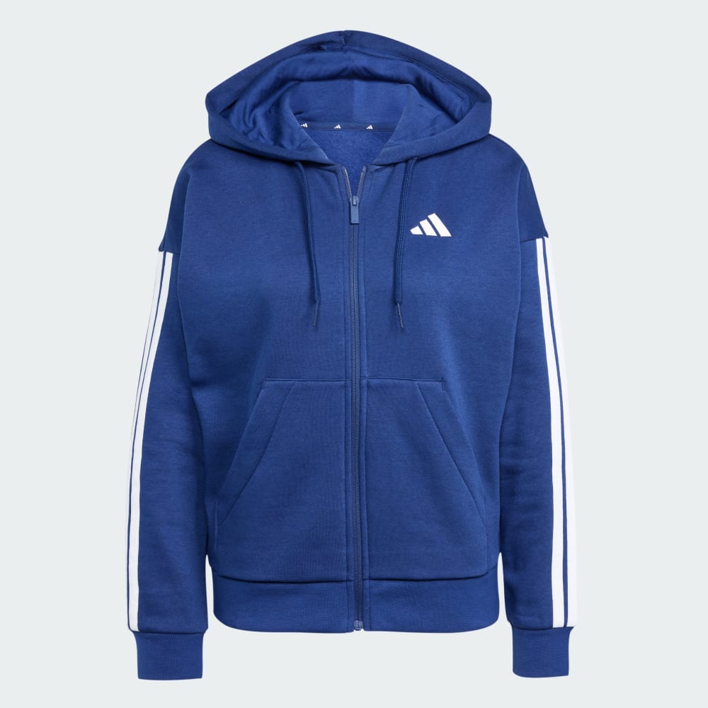 Худи Adidas Essentials 3-Stripes Full-Zip Fleece Hoodie, цвет Dark Blue/White — фото 4