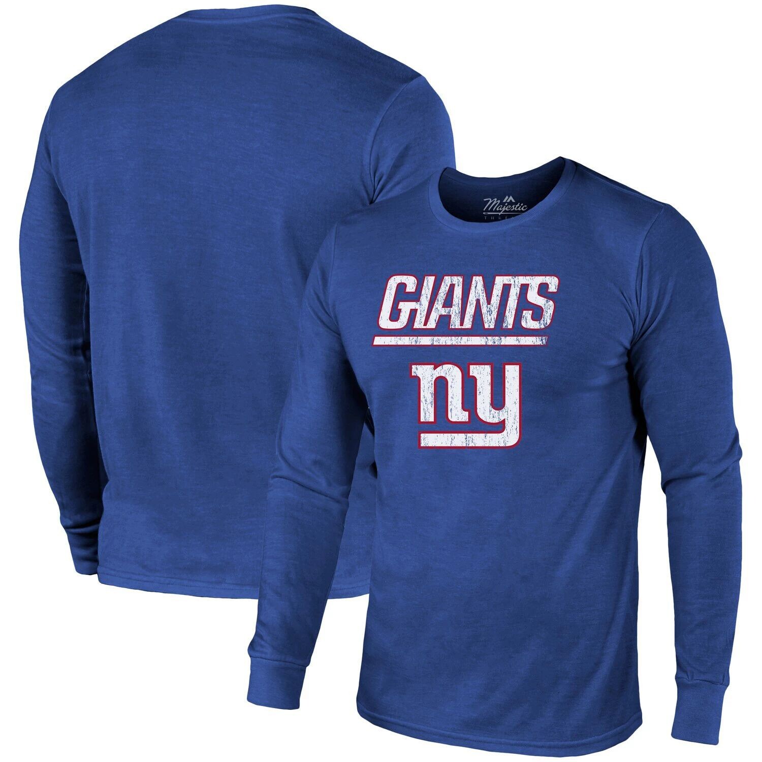 

Футболка New York Giants Threads Lockup Tri-Blend с длинными рукавами — Королевский Majestic